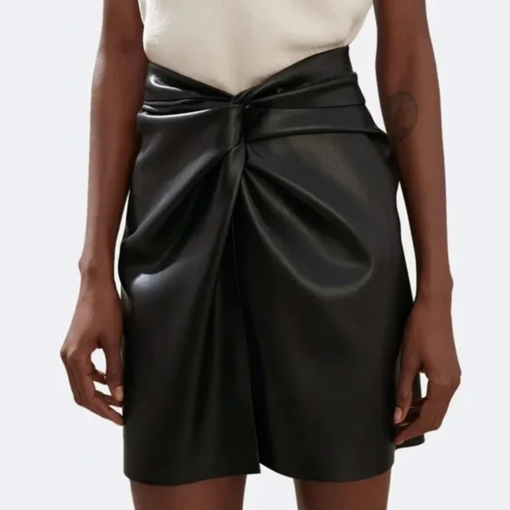 Nanushka Milo Vegan Leather Twist Front Mini Skirt